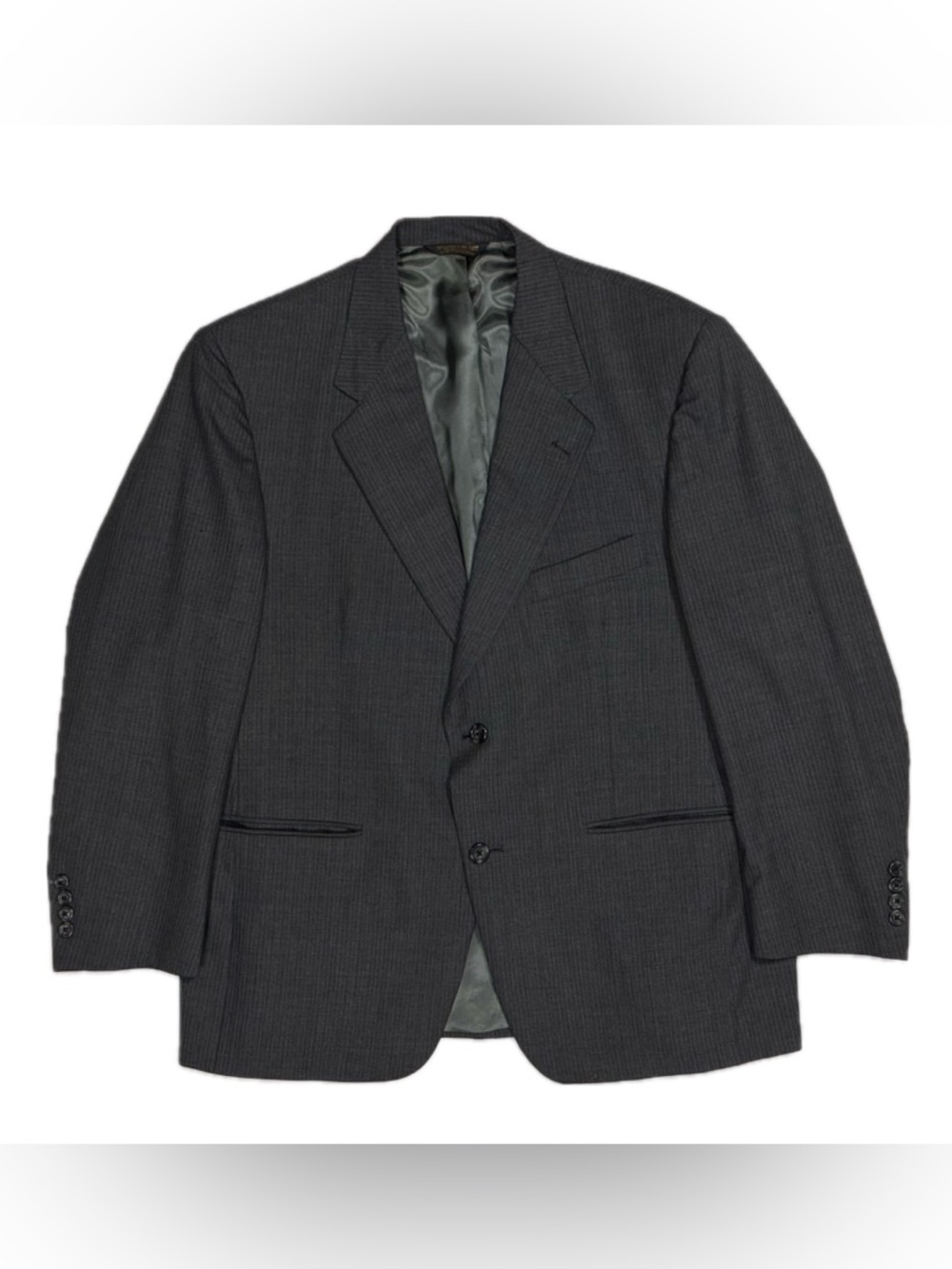 Vintage Bran Nogh‎ Woolmark Union Made Grey Pinstripe Blazer Jacket Men's 44S